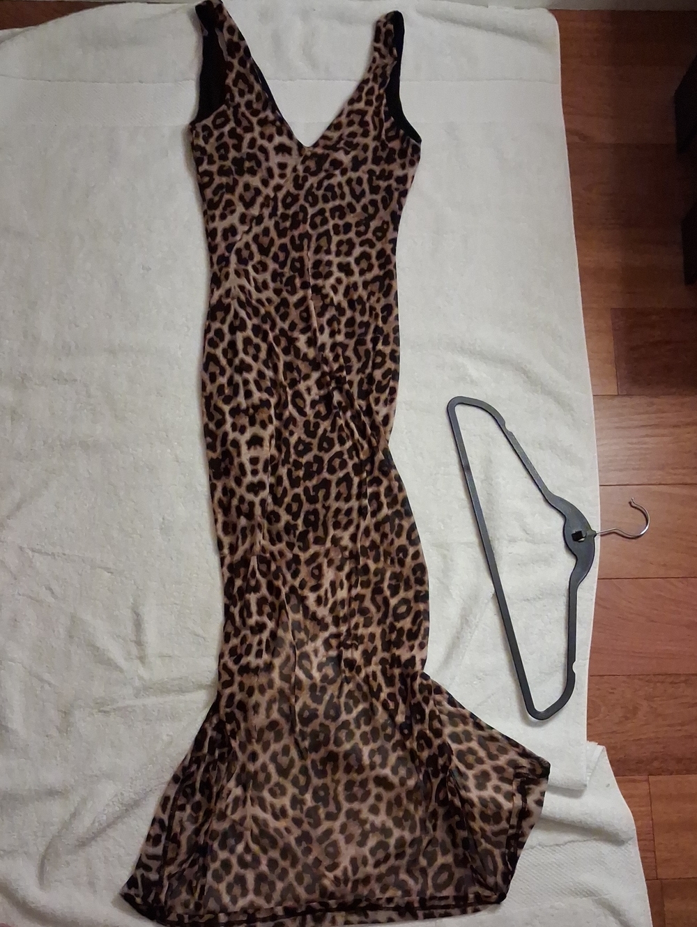 Leopard Print V-Neck Maxi Dress - Brown/Black S New